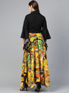 PANNKH Embroidered Crop Top With Yellow Picasso Printed Skirt