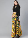 PANNKH Embroidered Crop Top With Yellow Picasso Printed Skirt