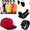 Men's Pack Of 5 Half Sleeves Round Neck T-shirt With Summer Cap Aviator Sunglass And Digital Watch Sun UV Protection Hand Gloves Combo